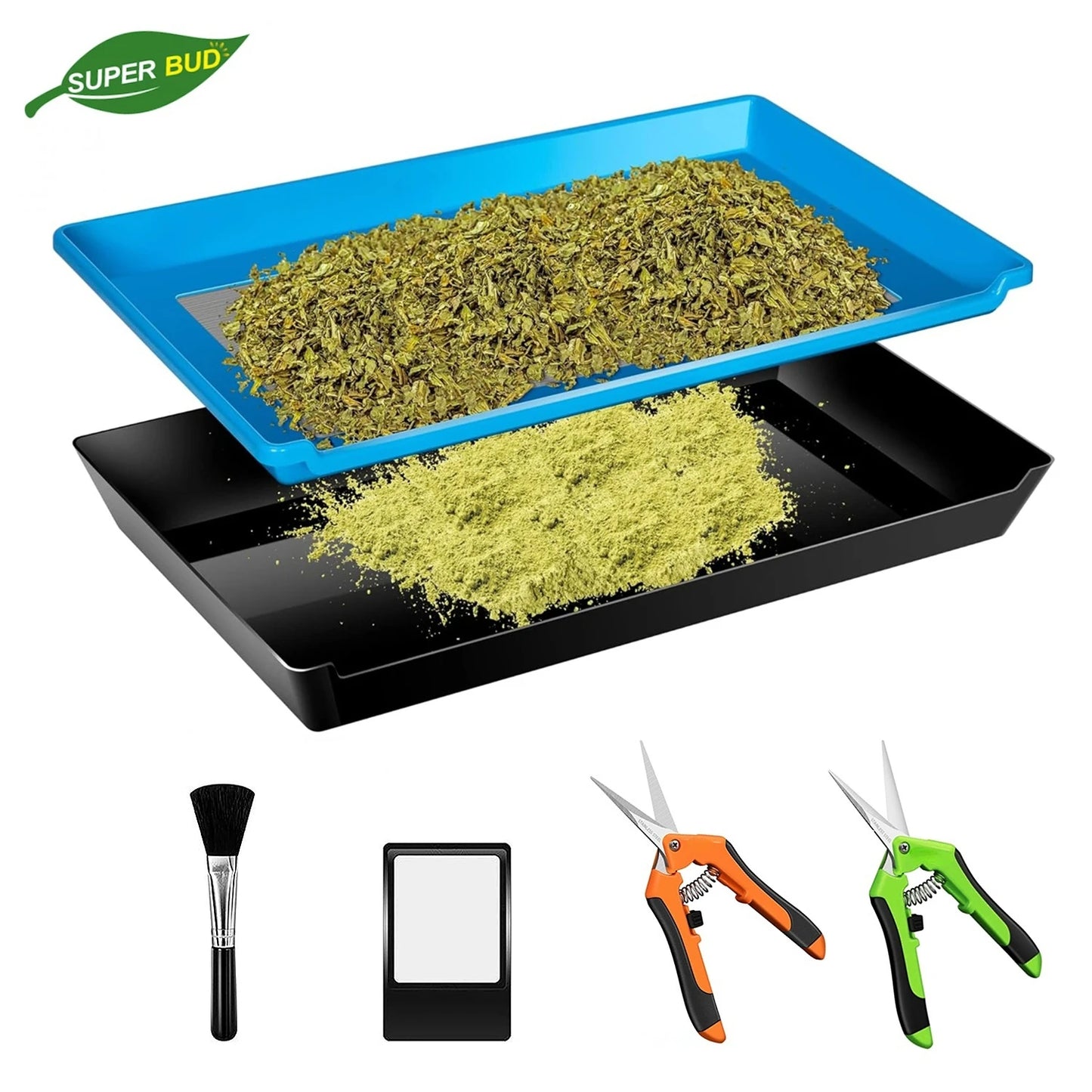 2-in-1-Trimmschale, Ernte-Trimmbehälter-Set für Knospen, Kräuter, Blumen, Trimmschere, 150 Mikron, feinmaschiges Trockensieb, Pollensieb